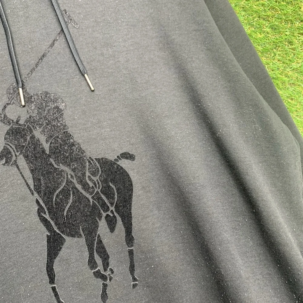 Polo Ralph Lauren Hoodie Mens Large Black Big Pony Sweatshirt Performance y2k
